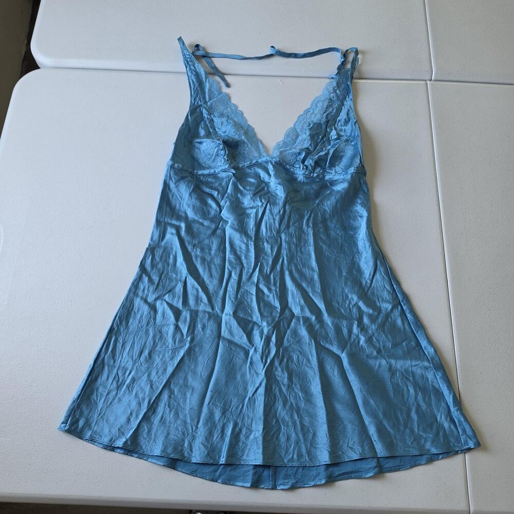 Y2K Victoria's Secret Nightgown Medium Blue Silk Lace Chemise Whimsical Fairy